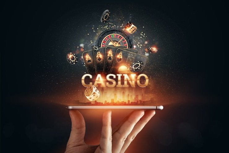 Serangkaian perangkat mobile dan desktop menggambarkan dukungan akses cepat untuk platform hiburan digital